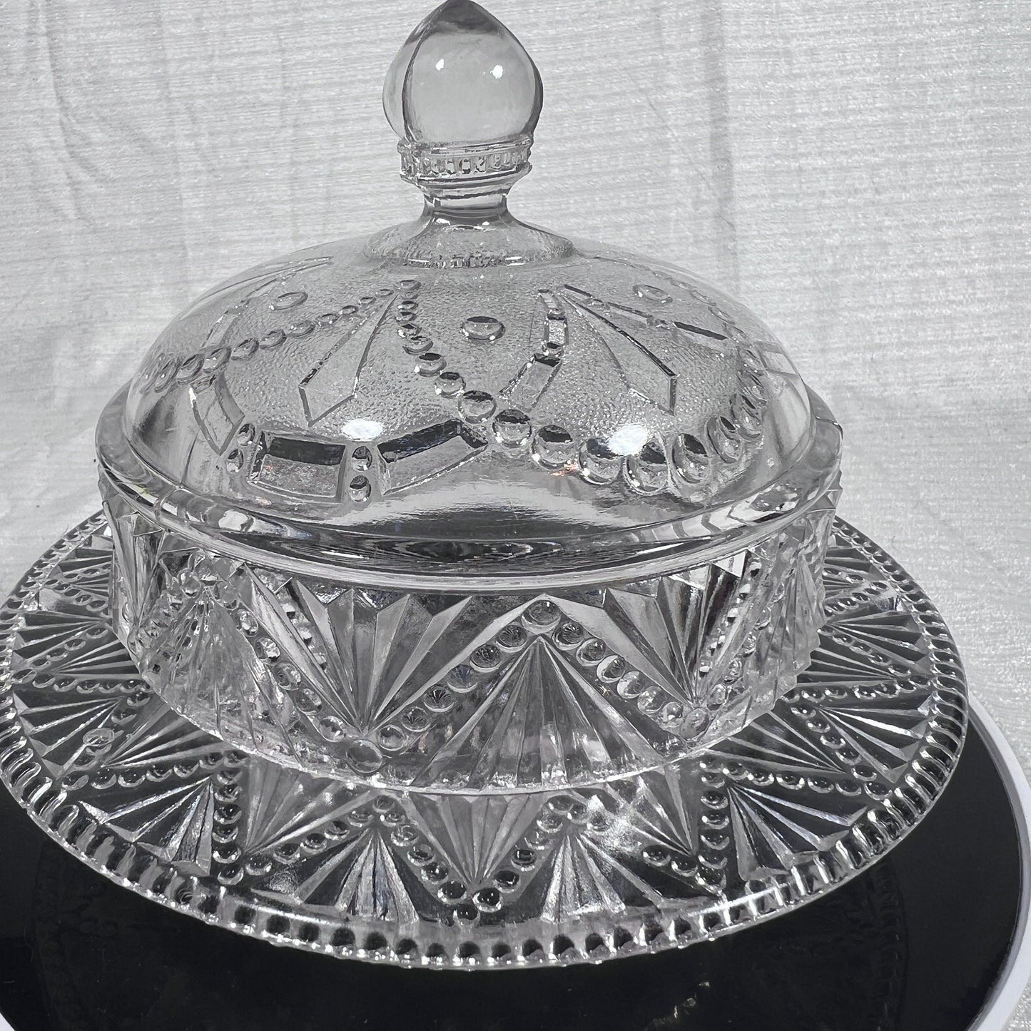 EAPG Art Deco Butter Bell Dish - a lot of chips on the inner rim of the dish, they're covered by the lid