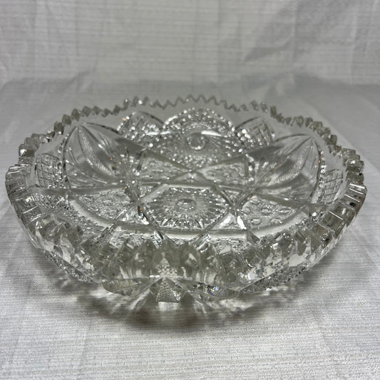 Vintage Cut Glass Sawtooth Dish - several chips