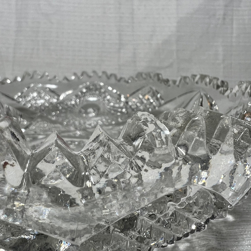 Vintage Cut Glass Sawtooth Dish - several chips