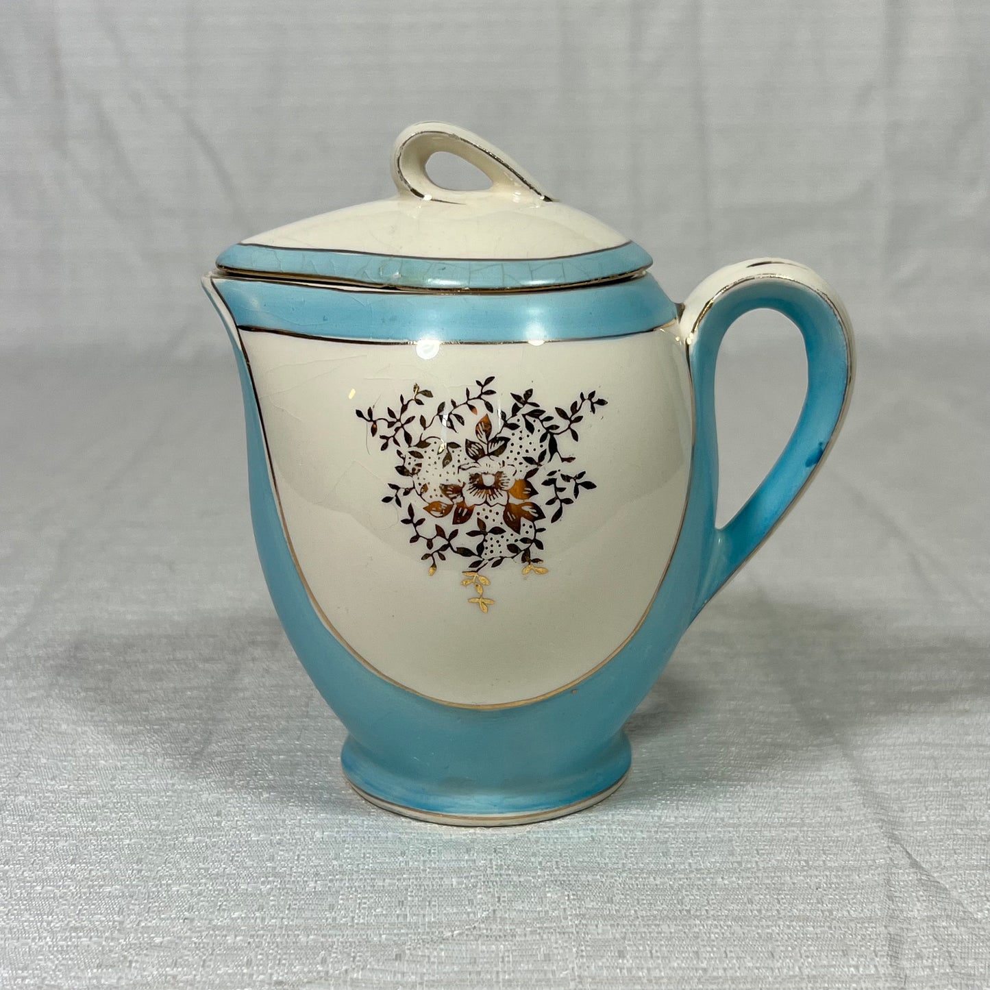 Vintage Turquoise and Gold Japanese Creamer with Lid - small chips on lid