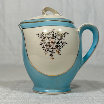 Vintage Turquoise and Gold Japanese Creamer with Lid - small chips on lid