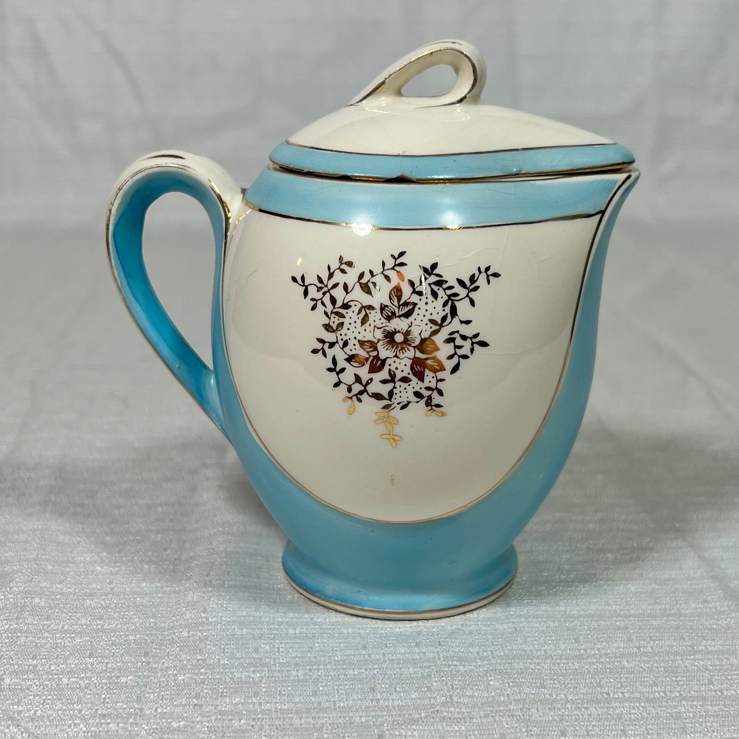 Vintage Turquoise and Gold Japanese Creamer with Lid - small chips on lid