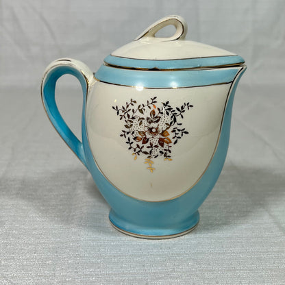 Vintage Turquoise and Gold Japanese Creamer with Lid - small chips on lid