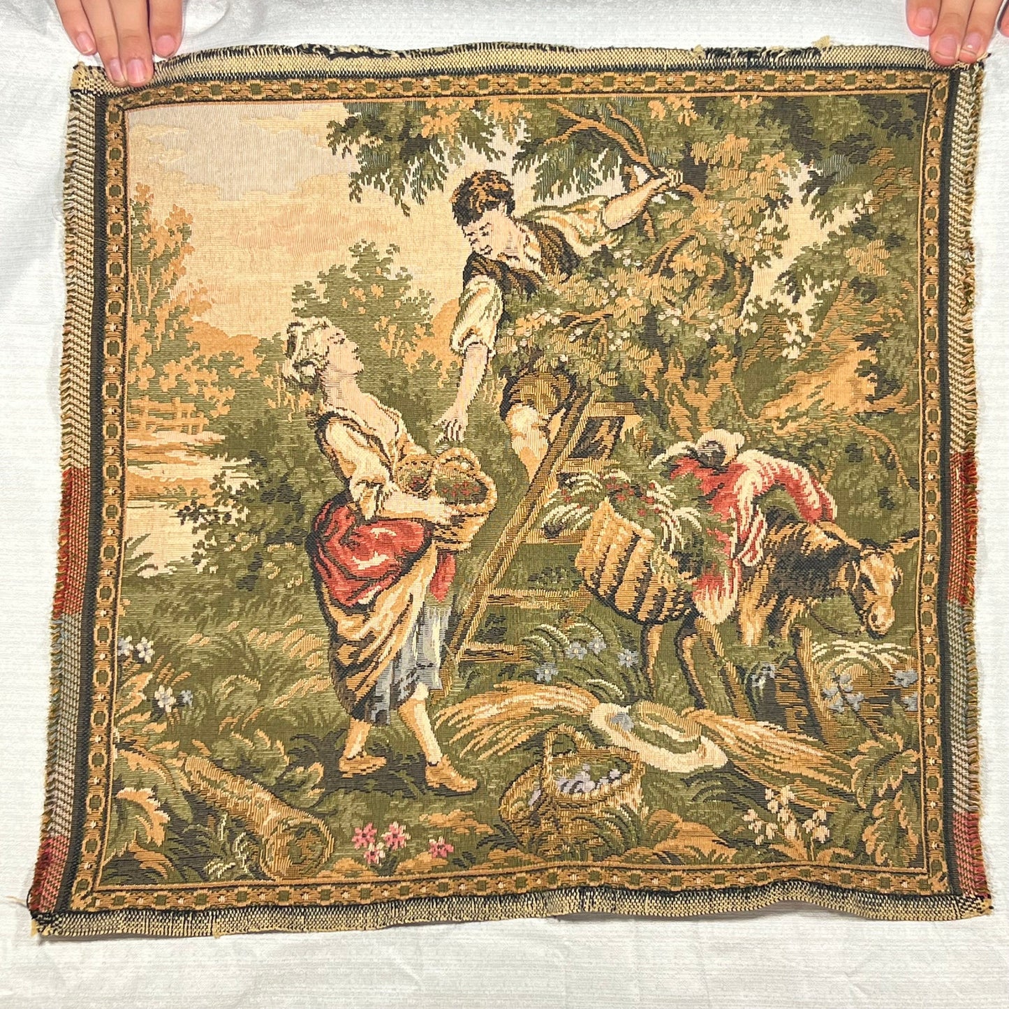 Tapestry of a Victorian Couple Picking Fruit