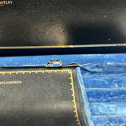 Vintage Mens Black Jewelry Box with Blue Interior (small area where the inside is torn, but still fully functional)