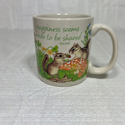 American Greetings Designers Collection Stoneware Happiness Seems Made to Be Shared Chipmunks and Mushrooms Mug