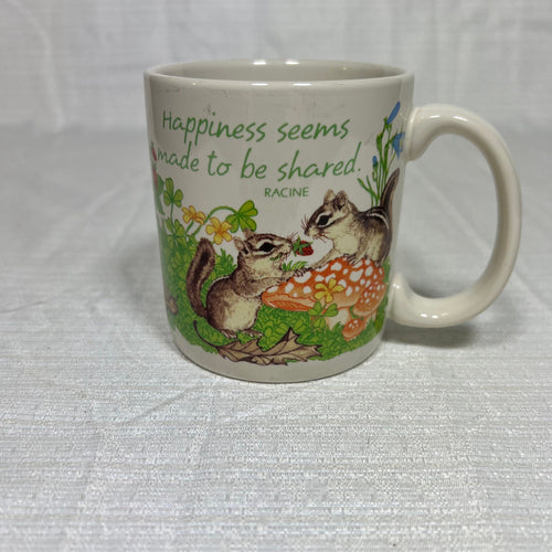 American Greetings Designers Collection Stoneware Happiness Seems Made to Be Shared Chipmunks and Mushrooms Mug
