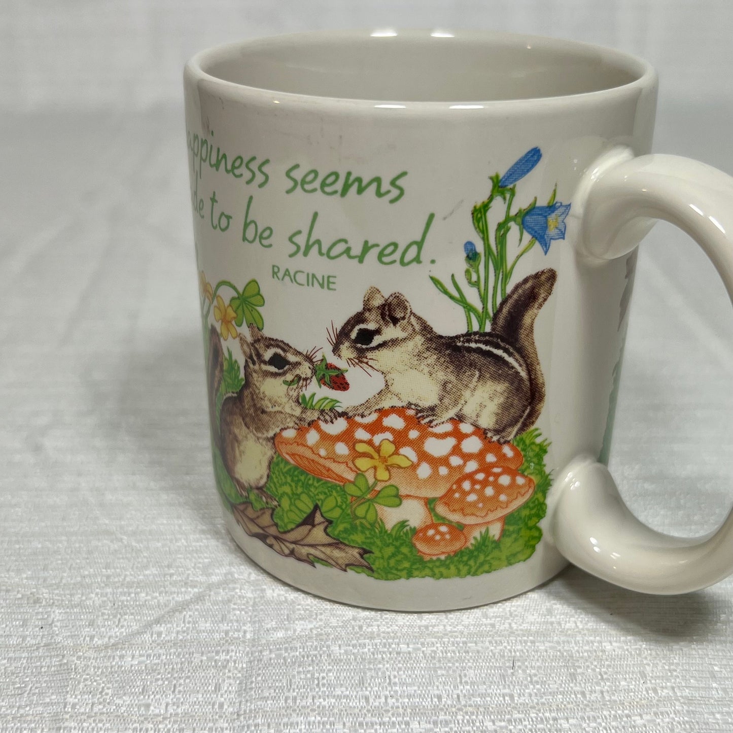 American Greetings Designers Collection Stoneware Happiness Seems Made to Be Shared Chipmunks and Mushrooms Mug