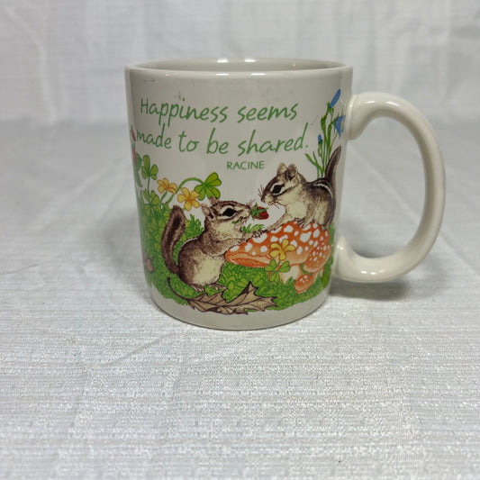 American Greetings Designers Collection Stoneware Happiness Seems Made to Be Shared Chipmunks and Mushrooms Mug