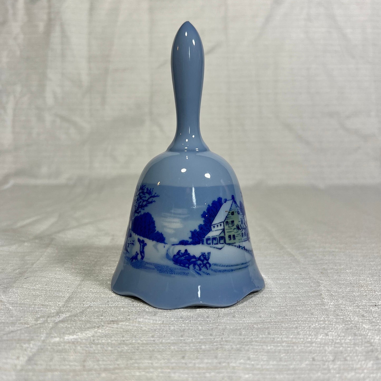 Vintage Blue Winter Scene Ceramic Bell