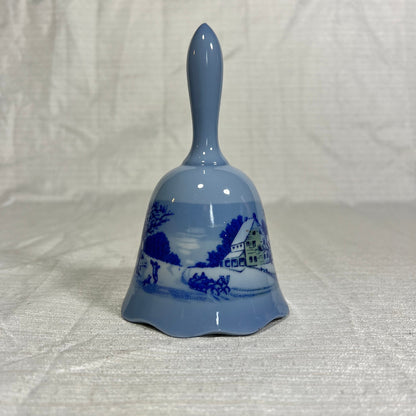 Vintage Blue Winter Scene Ceramic Bell