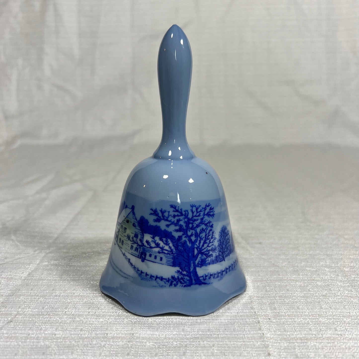 Vintage Blue Winter Scene Ceramic Bell