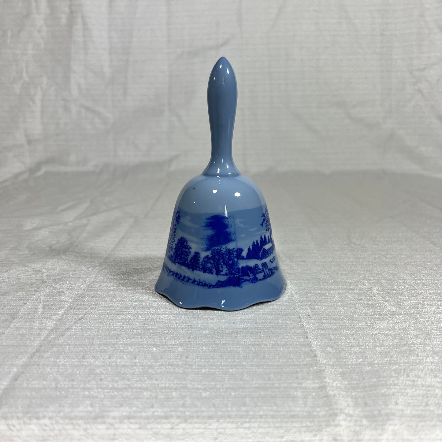 Vintage Blue Winter Scene Ceramic Bell