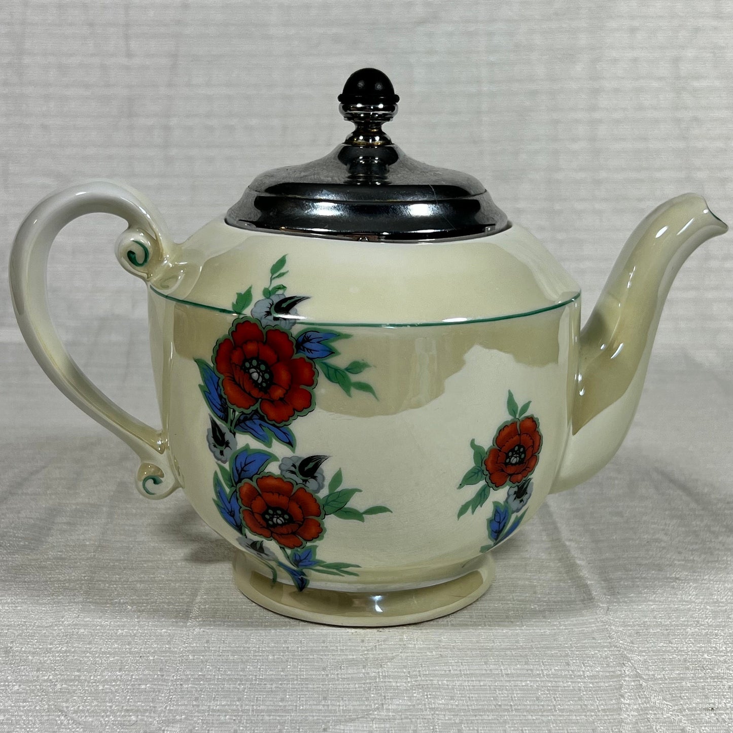 Royal Rochester Hand Decorated Royalite Fraunfelter China Iridescent Floral Tea Pot with Tea Ball