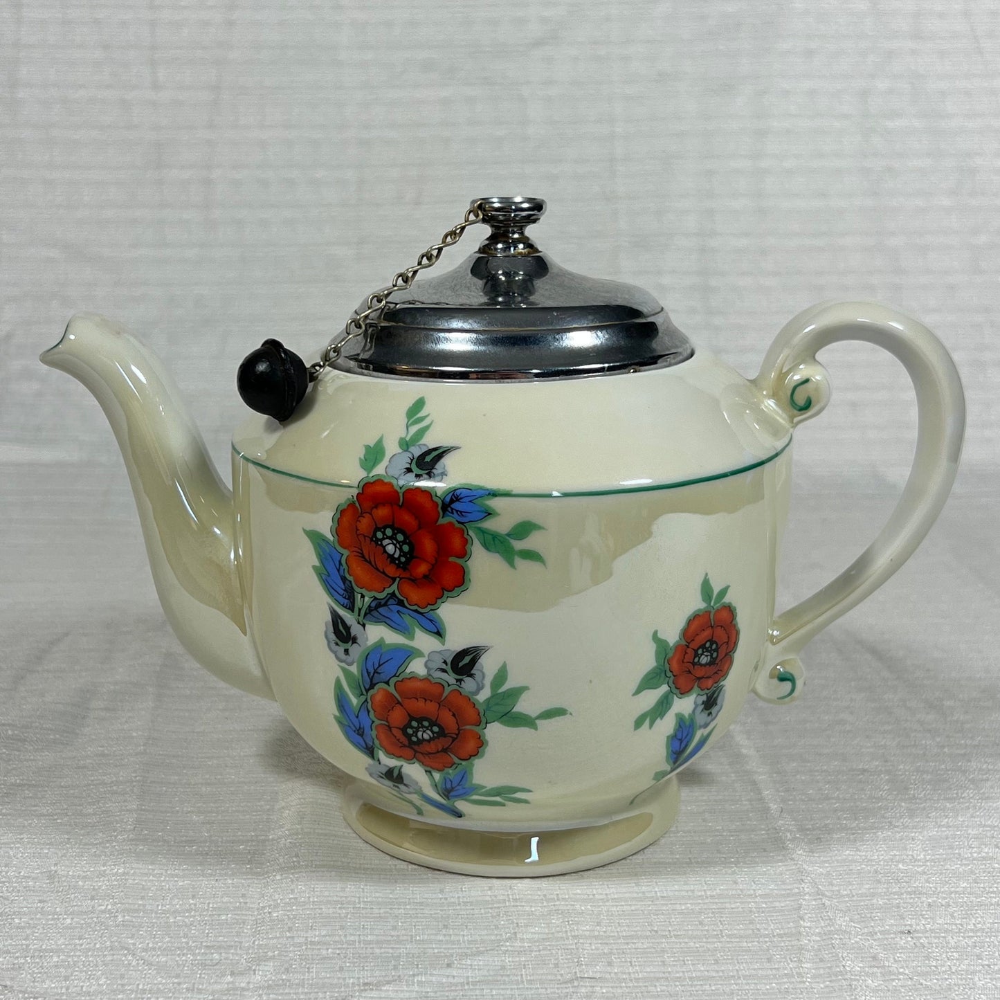 Royal Rochester Hand Decorated Royalite Fraunfelter China Iridescent Floral Tea Pot with Tea Ball