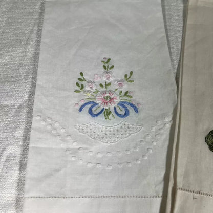 Lot Of Two Vintage Style Linen Blend Floral Tea Towels