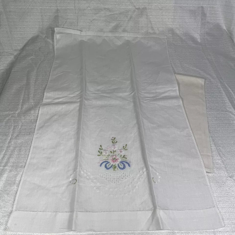 Lot Of Two Vintage Style Linen Blend Floral Tea Towels