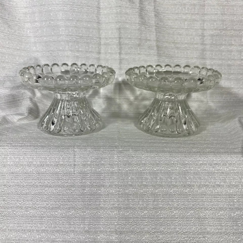 PartyLite Clear glass scalloped edge candle holders set of 2