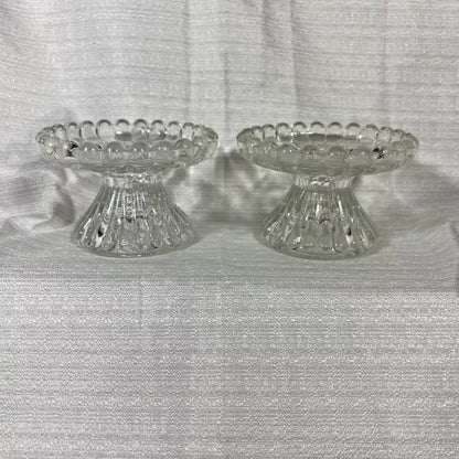 PartyLite Clear glass scalloped edge candle holders set of 2