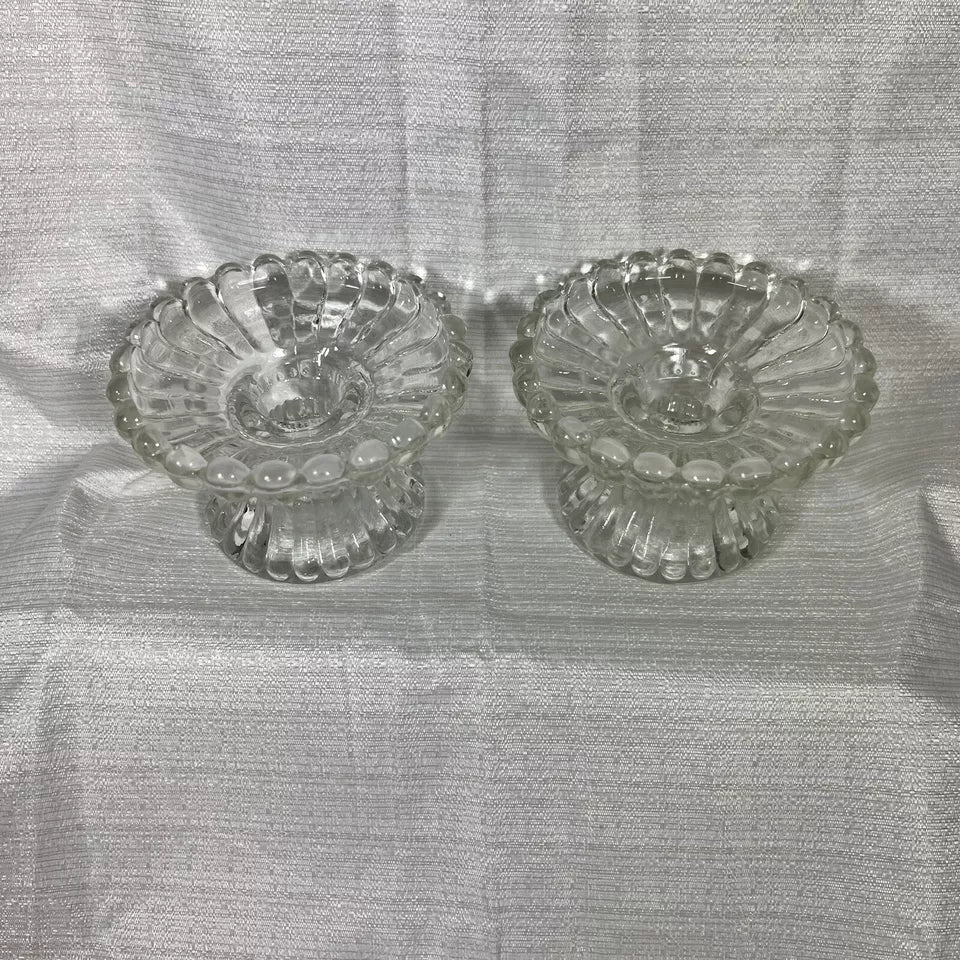 PartyLite Clear glass scalloped edge candle holders set of 2