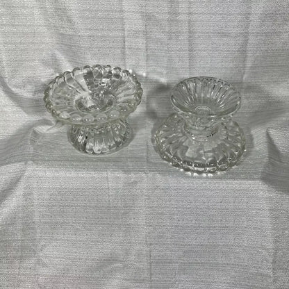 PartyLite Clear glass scalloped edge candle holders set of 2