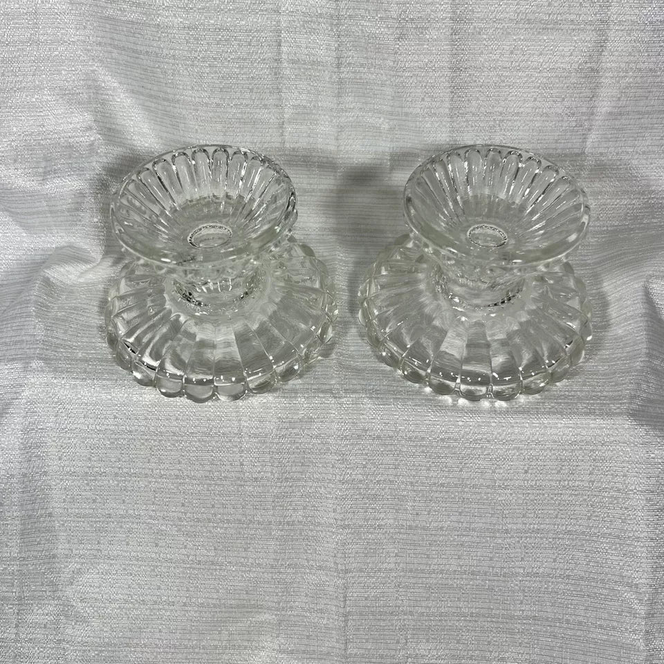 PartyLite Clear glass scalloped edge candle holders set of 2