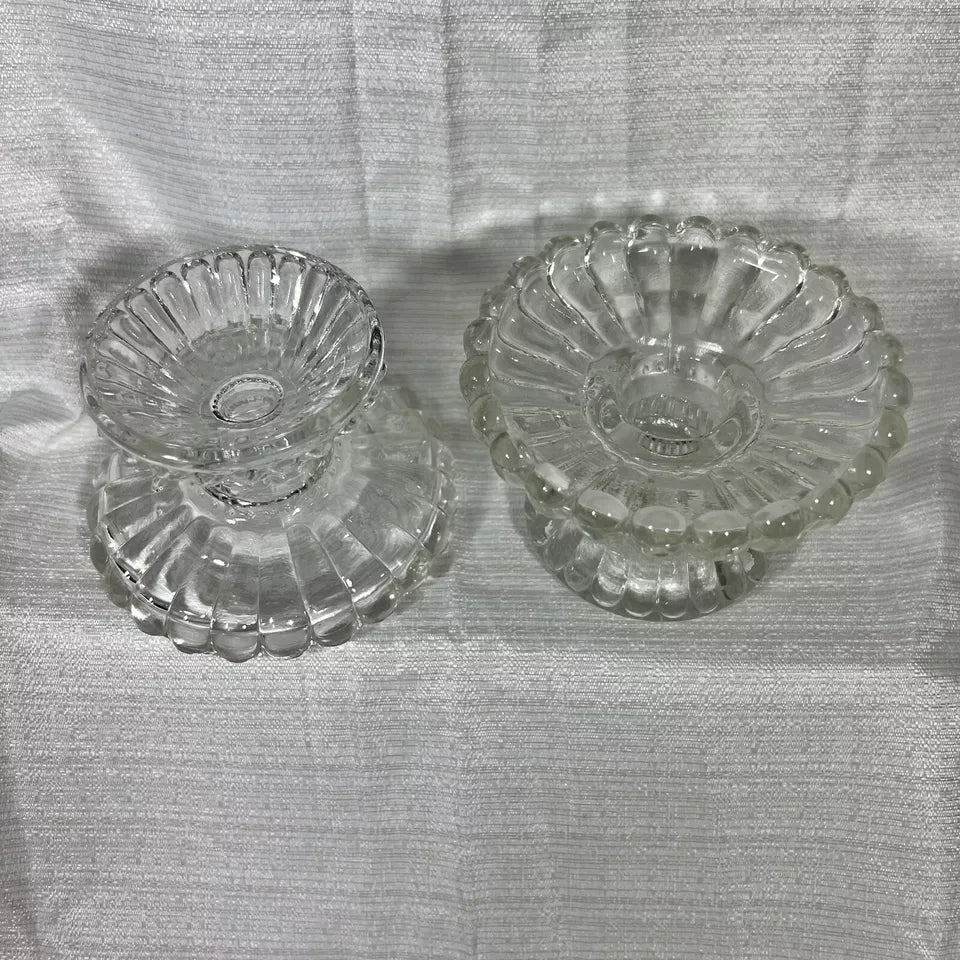 PartyLite Clear glass scalloped edge candle holders set of 2