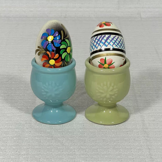 Lot Of 2 Polish Hand Painted Wooden Easter Eggs