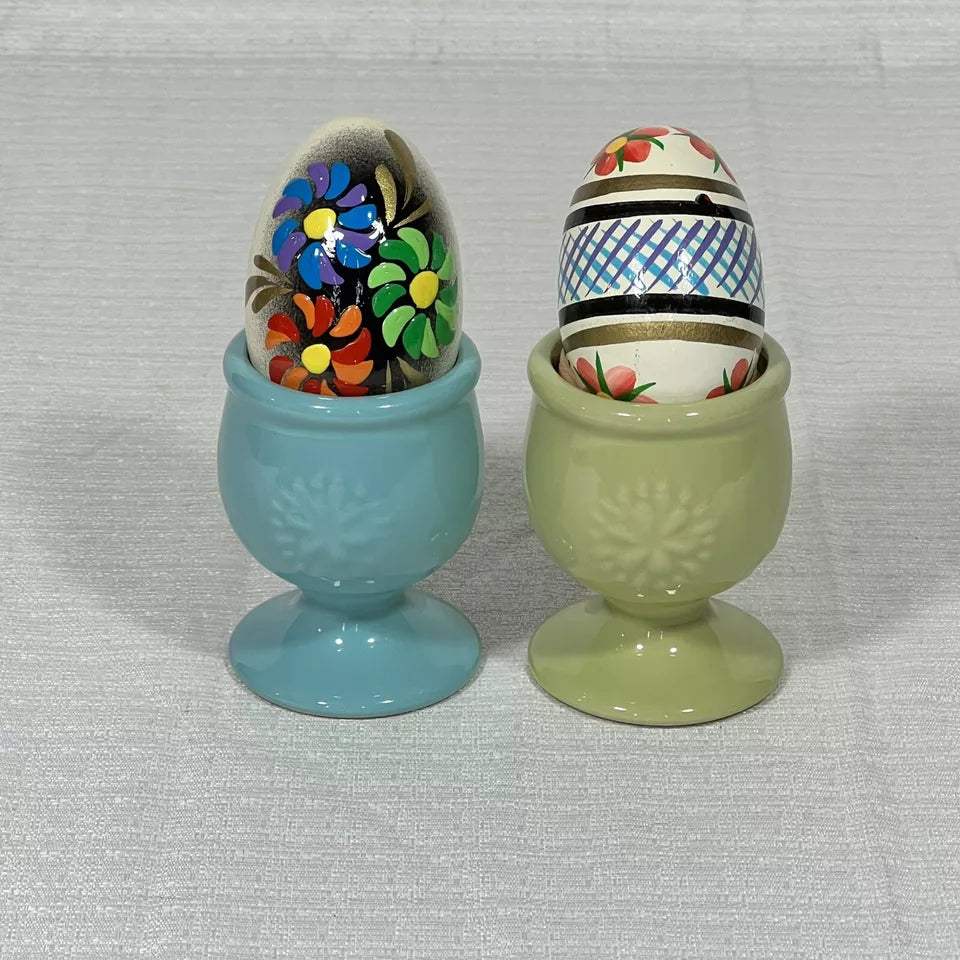 Lot Of 2 Polish Hand Painted Wooden Easter Eggs