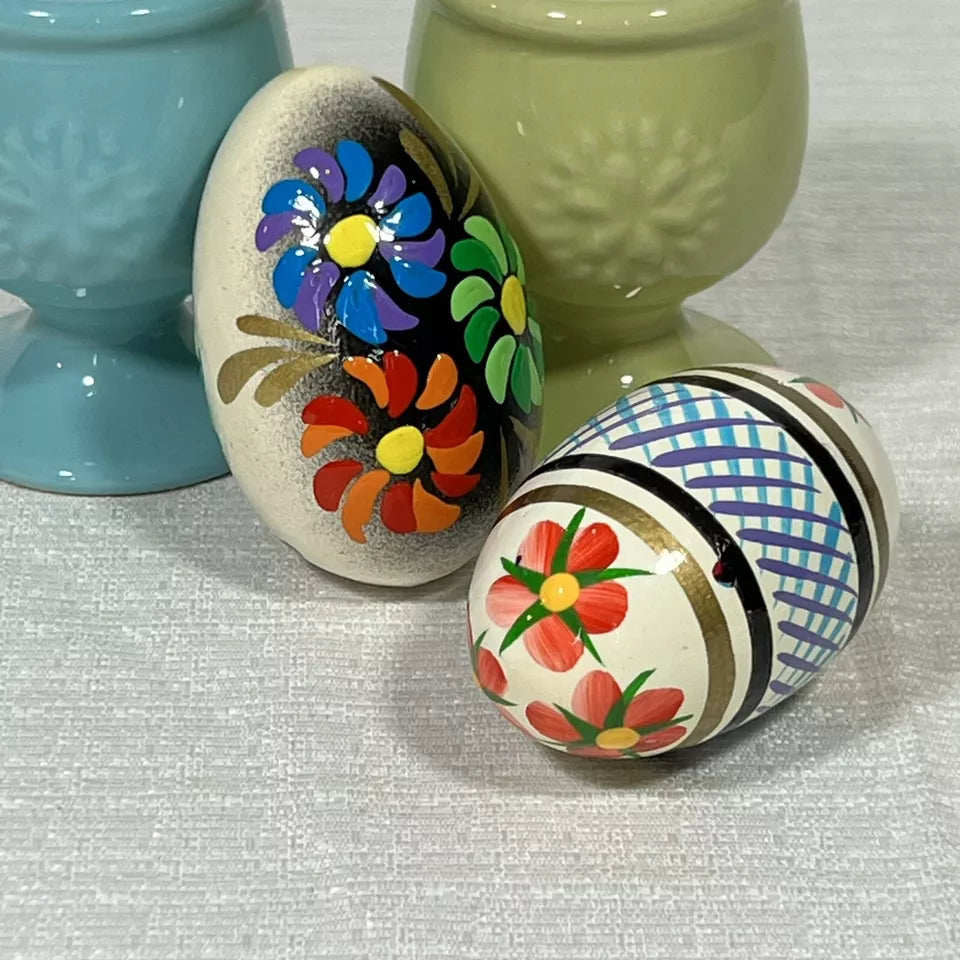 Lot Of 2 Polish Hand Painted Wooden Easter Eggs