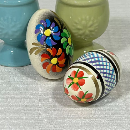 Lot Of 2 Polish Hand Painted Wooden Easter Eggs