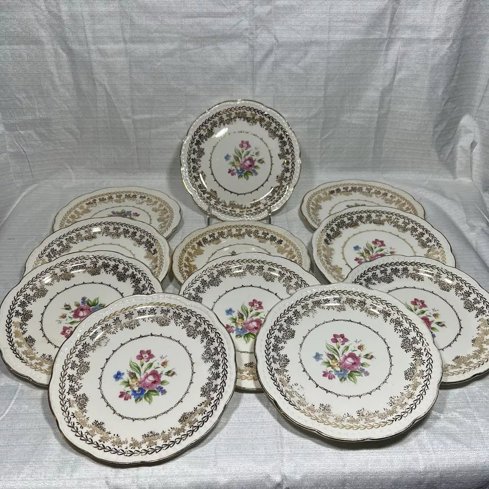 Stetson 22K Gold American Beauty Salad Plate Set of 11 - Some wear and chips