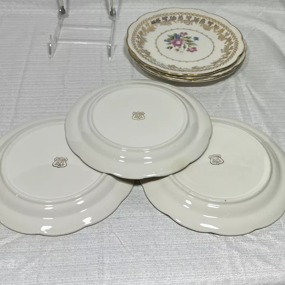 Stetson 22K Gold American Beauty Salad Plate Set of 11 - Some wear and chips