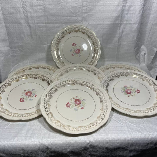 Stetson 22K Gold American Beauty Dinner Plate set of 7 - wear and crazing