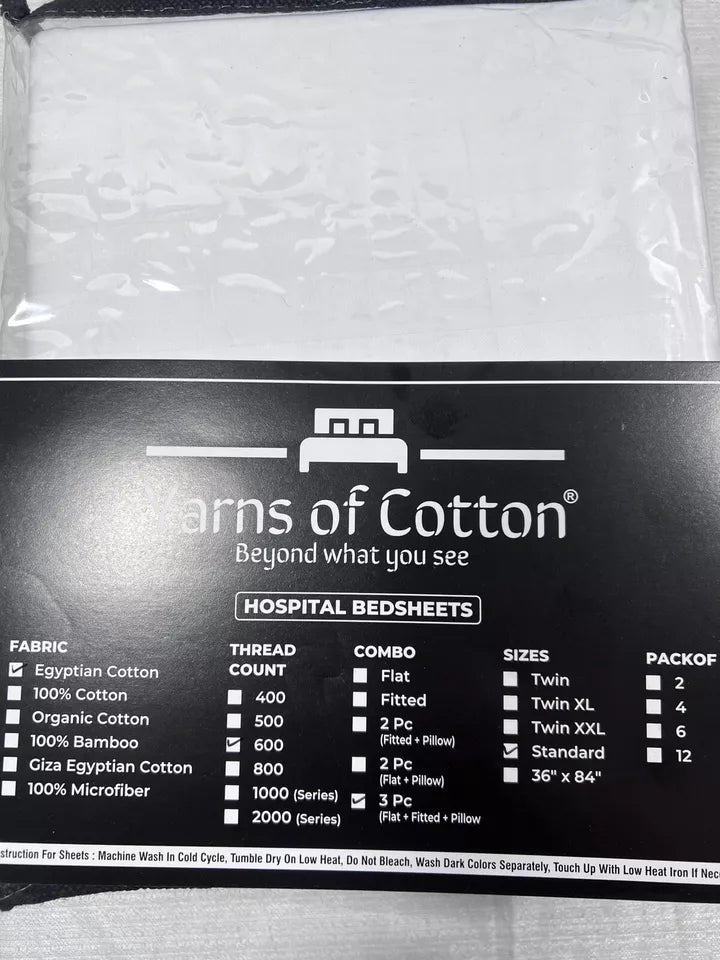 Yarns of Cotton Egyptian Cotton, 600 thread count Standard Hospital Bed 3